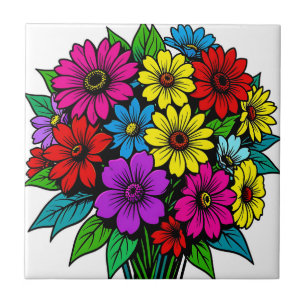 Azulejo Vibrante ramo floral multicolor