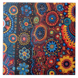 Azulejo Vibrante Resumen del patrón étnico tribal Huichol