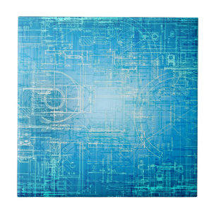 Azulejo Vibrante Retro Blueprint Ceramic Tile