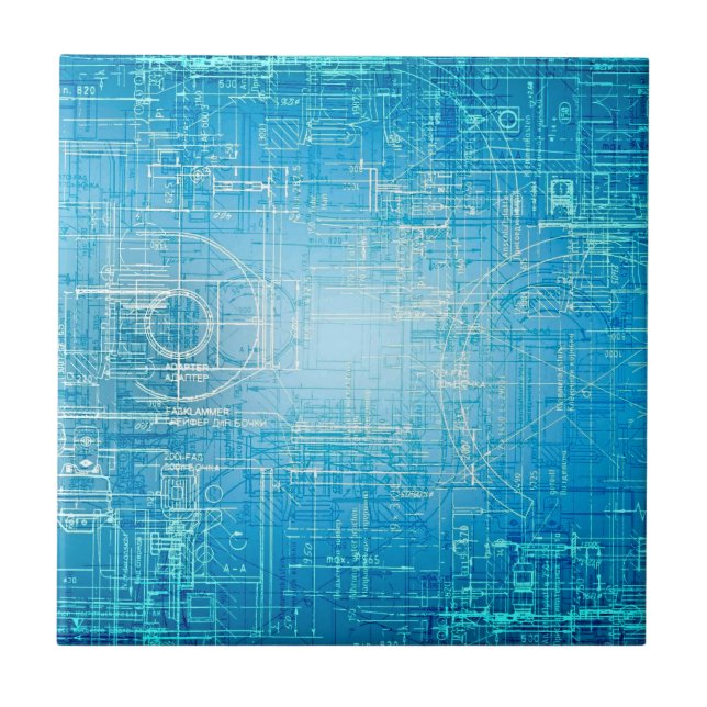 Azulejo Vibrante Retro Blueprint Ceramic Tile (Frente)