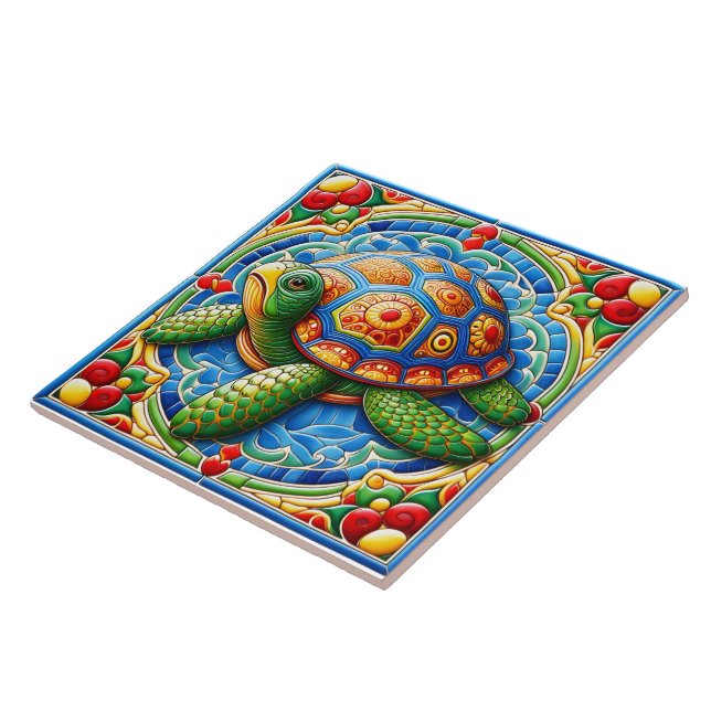 Azulejo Vibrante Sea Turtle Ocean Art (Lado)