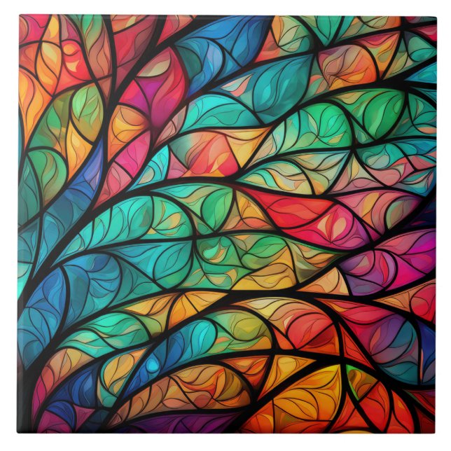 Azulejo Vibrante Vidrio Manchado Foliage Tile Cerámico (Frente)