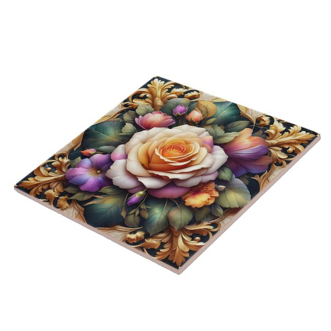 Azulejo Vibrantes Rosas Con Elegante Diseño Floral (Lado)