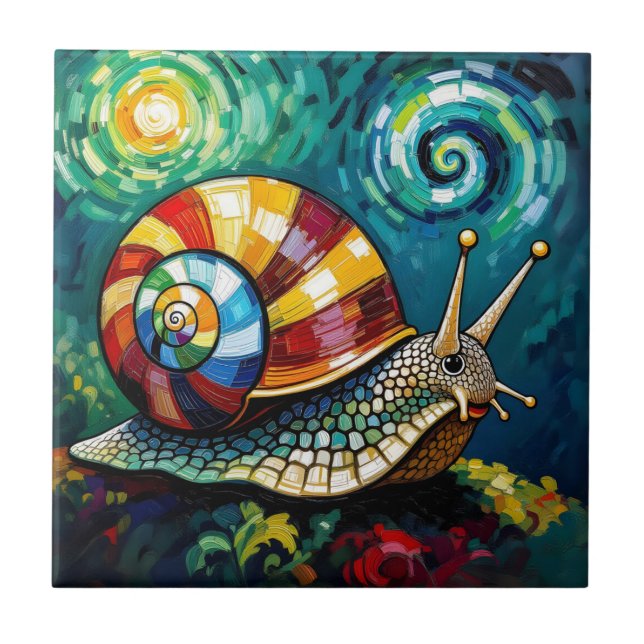 Azulejo Vibrantly Colorful Impasto Whimsical Snail (Frente)