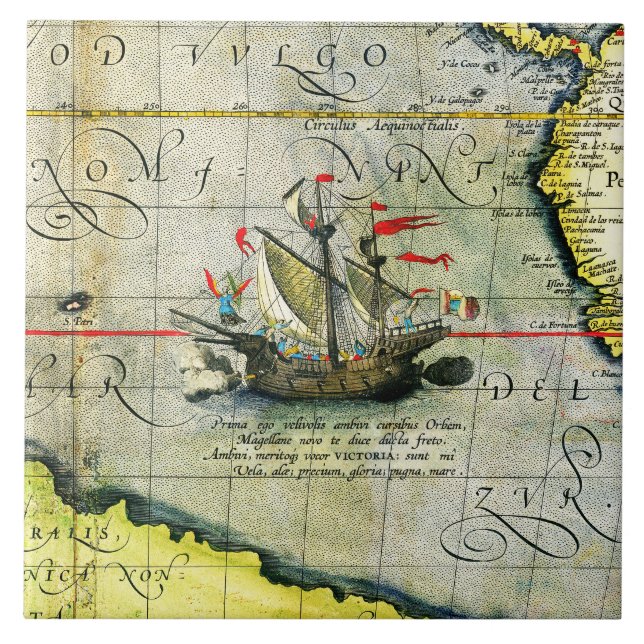 Azulejo Victoria, mapa de antigüedades Océano Pacífico (Frente)
