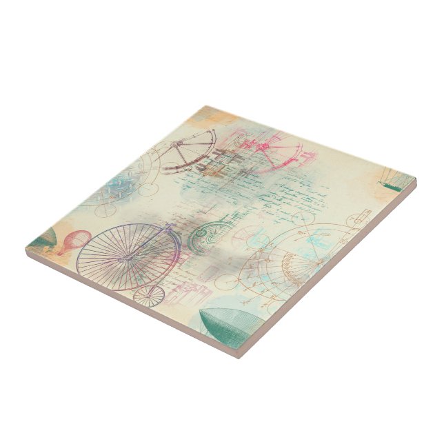 Azulejo Victorian Steampunk | Grunge Pastel de acuarela (Lado)