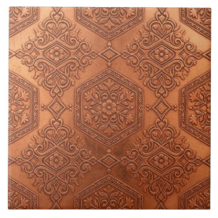 Azulejo Victoriano Cobre Repujado Floral Antiguo