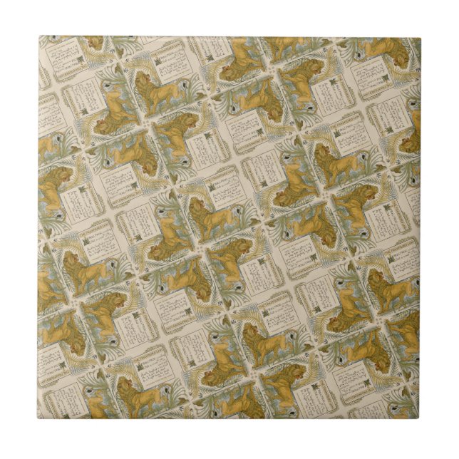 Azulejo Victoriano de época El patrón de león asustado (Frente)