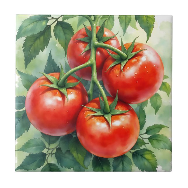 Azulejo Vid de Tomate Maduro Aquarela Fresca (Frente)