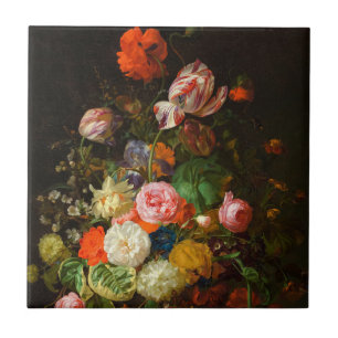 Azulejo Vida de rosas, tulipanes, un girasol, 1710