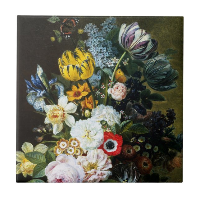 Azulejo Vida fija con pintura de flores (Frente)