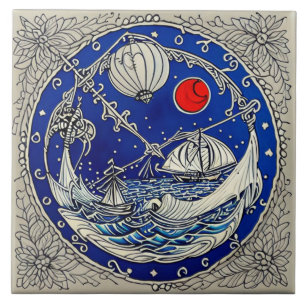 Azulejo Vida marina náutica arte cerámico tradicional nº 7