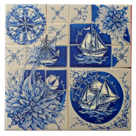 Azulejo Vida marina náutica arte tradicional de cerámica n