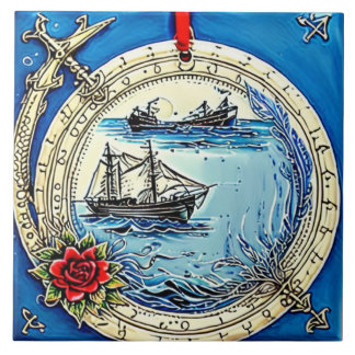 Azulejo Vida marina náutica arte tradicional de cerámica n