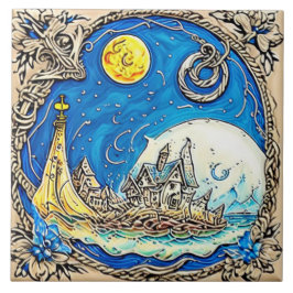 Azulejo Vida marina náutica arte tradicional de cerámica n