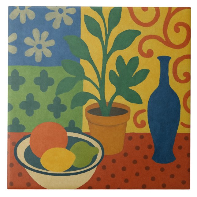 Azulejo Vida modernista con pintura de frutas (Frente)