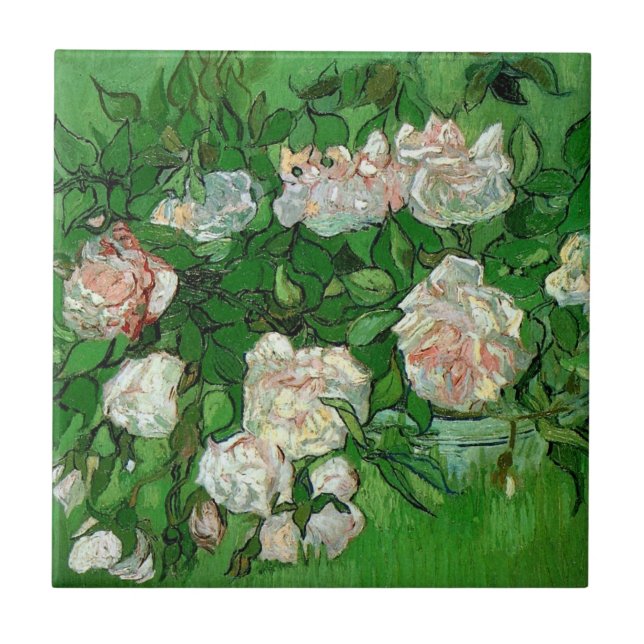Azulejo Vida muerta: rosas rosas rosas de Vincent van Gogh (Frente)