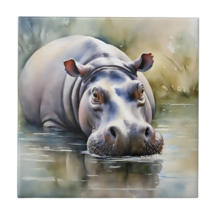 Azulejo Vida silvestre Serenity Watercolor Hippo