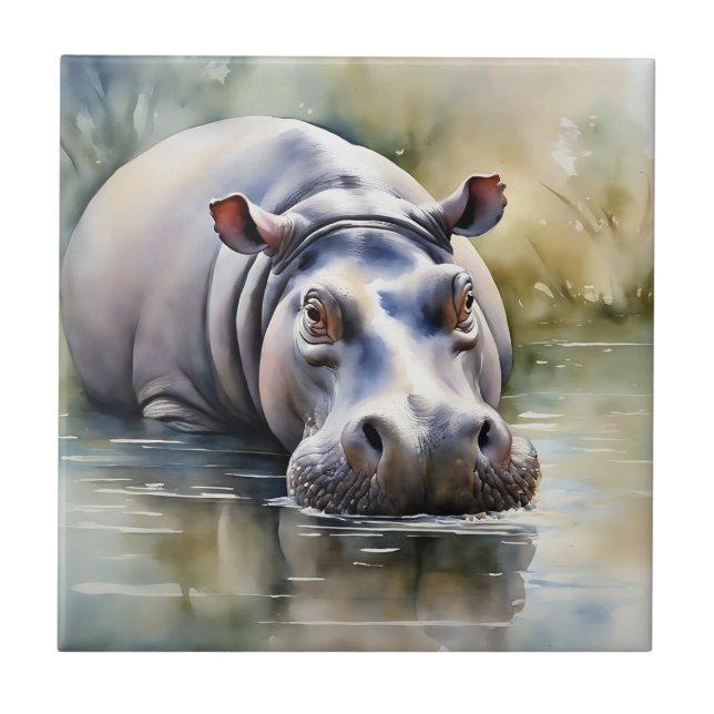 Azulejo Vida silvestre Serenity Watercolor Hippo (Frente)