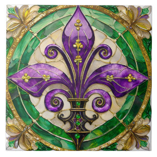 Azulejo Vidriera de Mardi Gras Fleur de lis