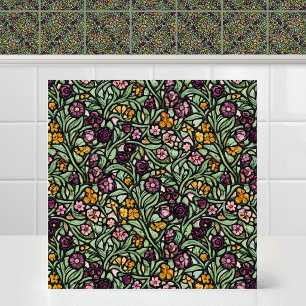 Azulejo Vidriera floral victoriana de milflores