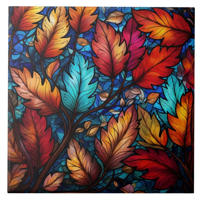 Azulejo Vidrieras de Hojas de Otoño  (Frente)