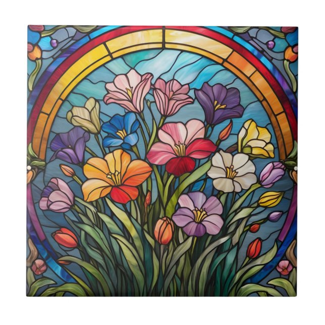 Azulejo Vidrio con manchas florales (Frente)