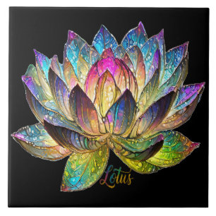 Azulejo Vidrio de Color Flor de Loto sobre Negro