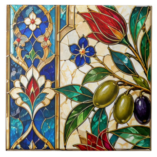 Azulejo Vidrio de colores de rama de olivo de Damasco y Ot