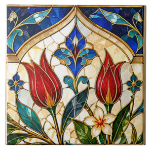 Azulejo Vidrio de colores de Tulipán Rojo Damasco y Otoman