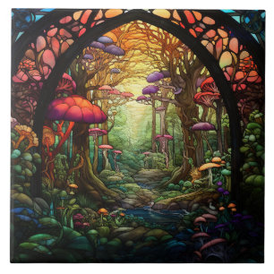 Azulejo Vidrio de colores del bosque de fantasía