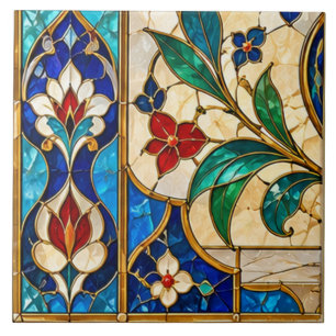 Azulejo Vidrio de colores floral de tulipán Damasco y Otom