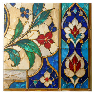 Azulejo Vidrio de colores floral de tulipán de Damasco y O