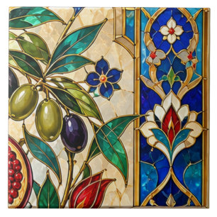 Azulejo Vidrio de Damasco y Otomano de Olivo y Tulipán