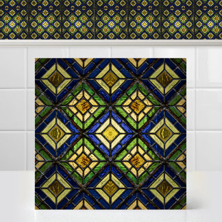 Azulejo Vidrio de Iglesia Texturizado Azul Amarillo