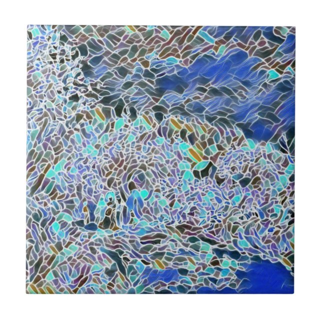 Azulejo Vidrio de vidrio hendido arte abstracto blues lava (Frente)