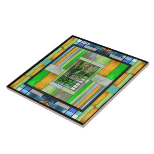 Azulejo Vidrio manchado de la garza azul