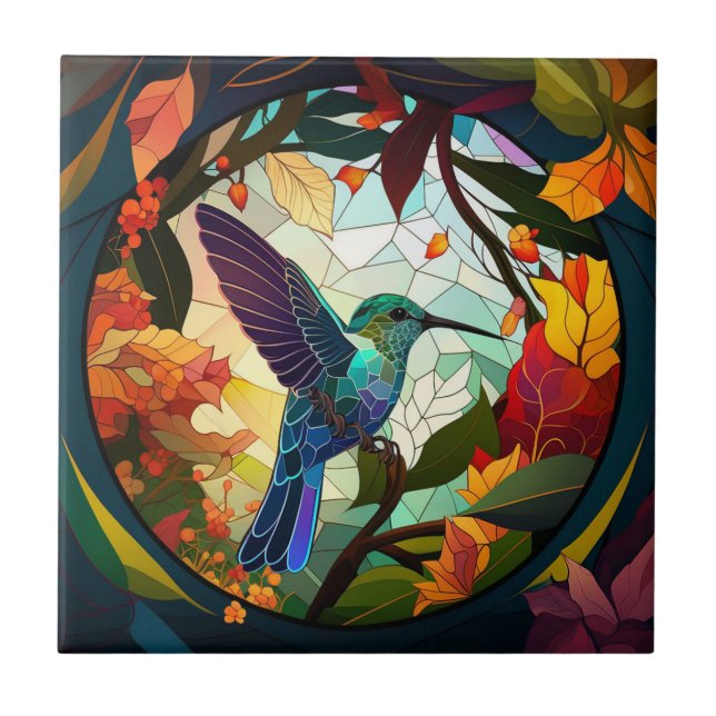 Azulejo Vidrio Manchado de Pájaro Humming (Frente)