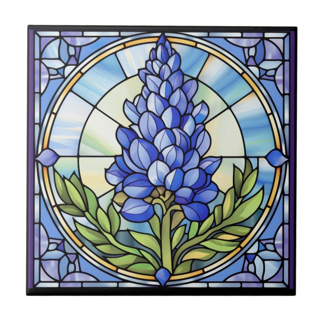 Azulejo Vidrio Manchado de Texas Bluebonnet (Frente)