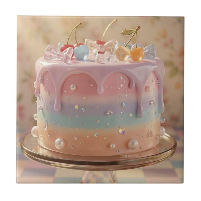 Azulejo Vidrio Pastel Estética Comida Torta Arcoíris (Frente)