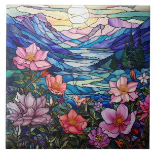 Azulejo Vidrio Pintado de Montaña