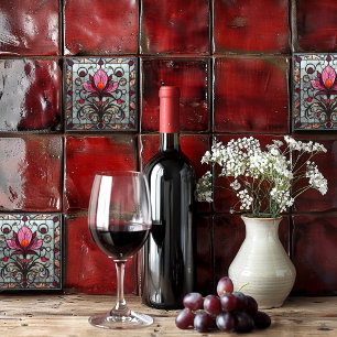 Azulejo Vidrio Pintado Flor Rosa Roja