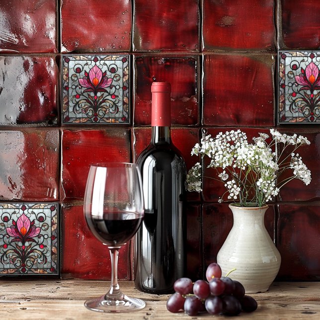 Azulejo Vidrio Pintado Flor Rosa Roja (Subido por el creador)