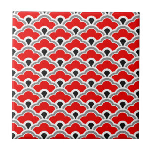 Azulejo Vieiras chinas decadas, mosaico rojo, negro y blan