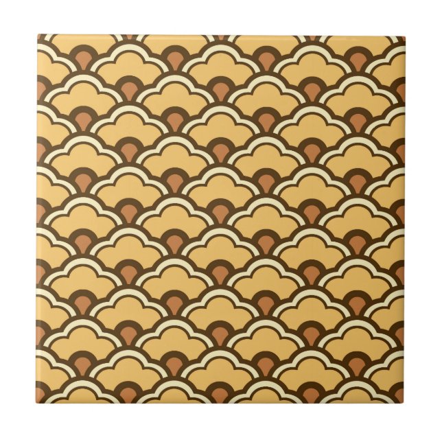 Azulejo Vieiras chinas decadas, oro mostaza y mosaico marr (Frente)