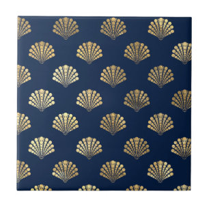Azulejo Vieiras doradas en azul