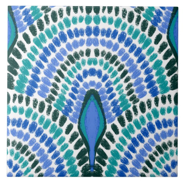 Azulejo Vieiras pintadas con mosaico verde azul mediterrán (Frente)