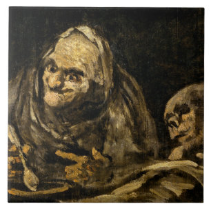Azulejo Vieja con esqueleto (muerte) (Francisco Goya)