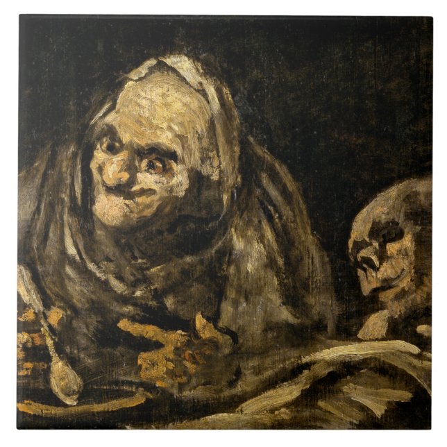 Azulejo Vieja con esqueleto (muerte) (Francisco Goya) (Frente)