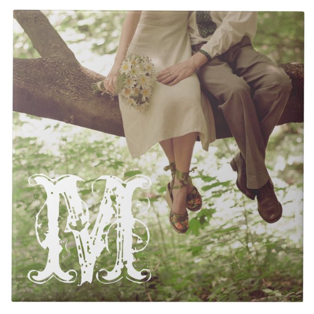 Azulejo Vieja Romance Amor Pareja Monograma Pantalla Tile (Frente)